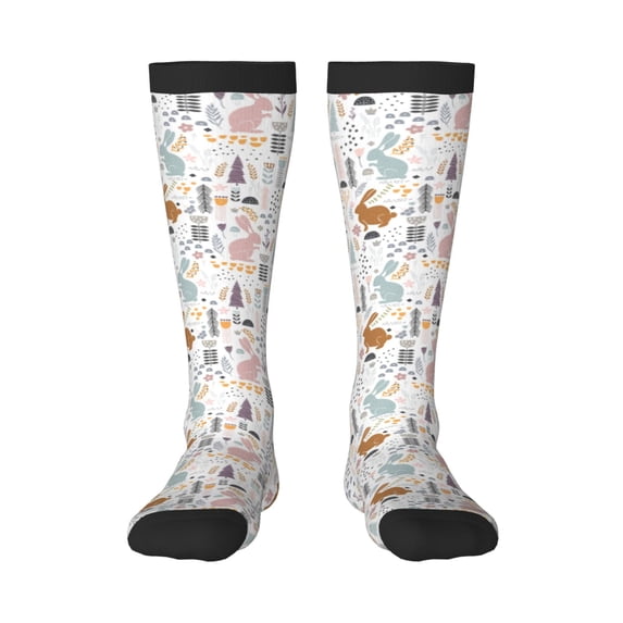 Gukieu Fall Rabbit Print Contrast Color Stockings, Elastic Sports Socks Warm Socks Clothing Accessories, Adult Unisex