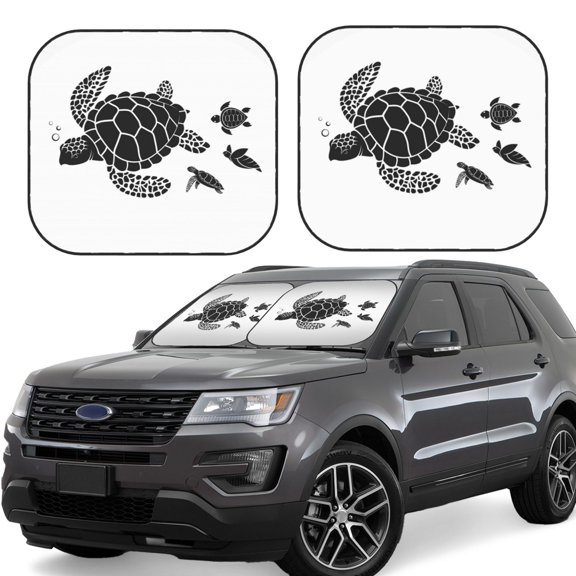 Gukieu Family Of Sea Turtles Print Car Windshield Sun Visor, Foldable Anti-UV Car Sun Visor Suitable for Vans, Trucks Car Accessories-Small