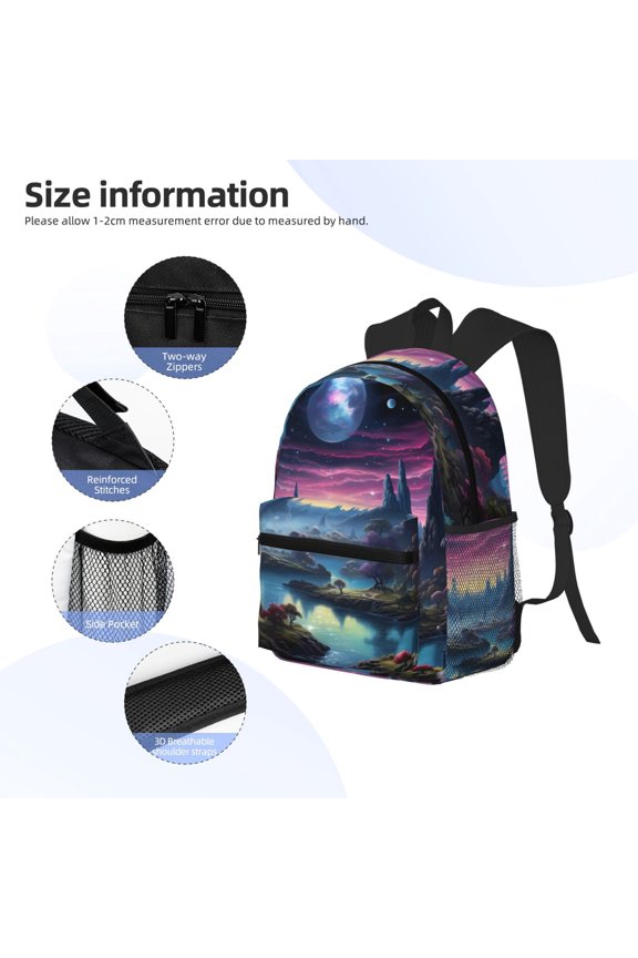 Fantasy Landscape Starry Night Print Backpack, Waterproof Backpack with Adjustable Shoulder Straps, Suitable for Campus, Business, Travel, Unisex