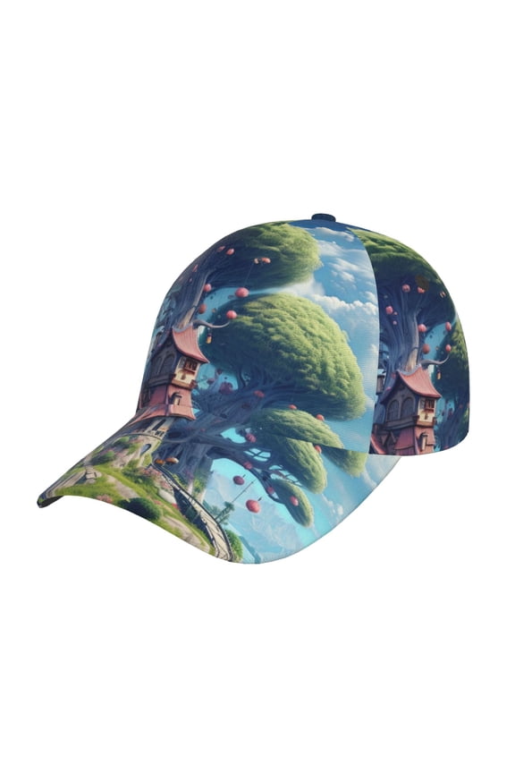 Fantasy Treehouse Planet Scene Prin Baseball Cap, Adjustable Sweat-wicking Daily,Travel, Sports Cap, Unisex