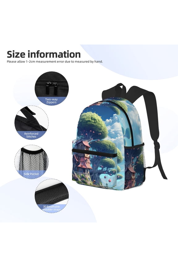 Fantasy Treehouse Planet Scene Print Backpack, Waterproof Backpack with Adjustable Shoulder Straps, Suitable for Campus, Business, Travel, Unisex