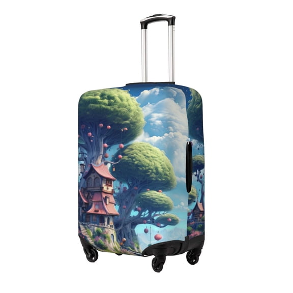 Gukieu Fantasy Treehouse Planet Scene Print Suitcase Protective Cover, Elastic Zipper Buckle Suitcase Protective Cover, Suitable for Travel, Business Trip-Large