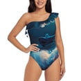 thumbnail image 1 of Gukieu Fantasy Underwater Adventure Print One-shoulder Ruffled One-piece Swimsuit with Removable Chest Pads and Tummy-control Swimsuit for Women-XX-Large, 1 of 6