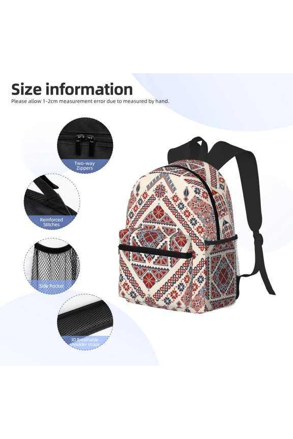 Fashion Tatreez2 Print Backpack, Waterproof Backpack with Adjustable Shoulder Straps, Suitable for Campus, Business, Travel, Unisex