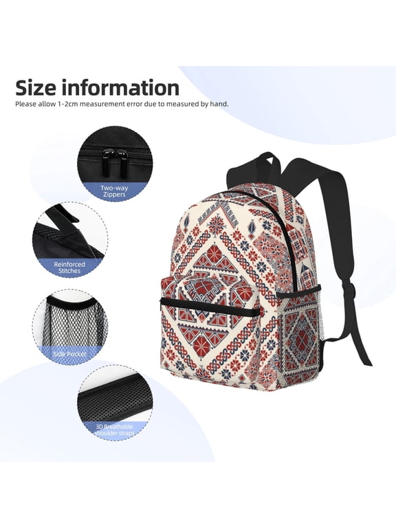 Fashion Tatreez2 Print Backpack, Waterproof Backpack with Adjustable Shoulder Straps, Suitable for Campus, Business, Travel, Unisex