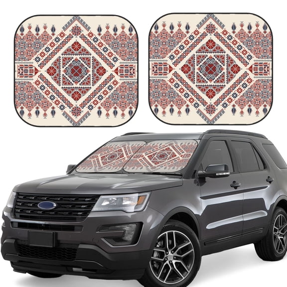 Gukieu Fashion Tatreez2 Print Car Windshield Sun Visor, Foldable Anti-UV Car Sun Visor Suitable for Vans, Trucks Car Accessories-Small