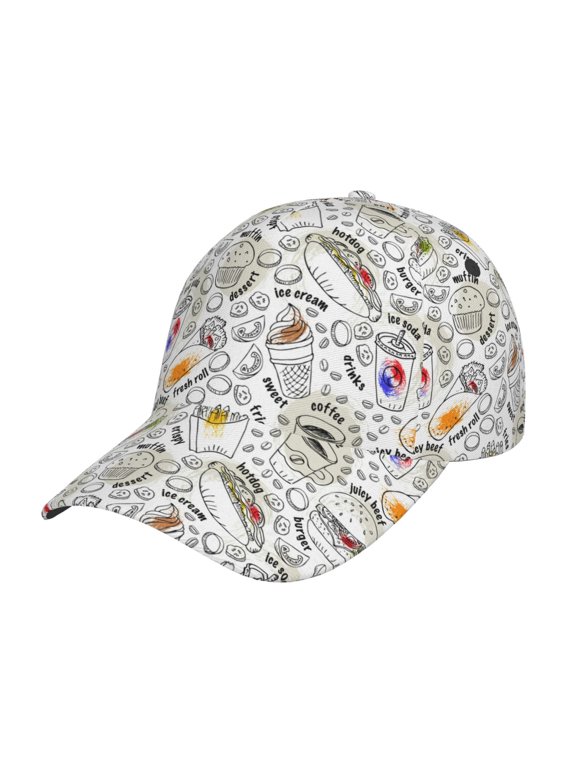Fastfood 2 Prin Baseball Cap, Adjustable Sweat-wicking Daily,Travel, Sports Cap, Unisex