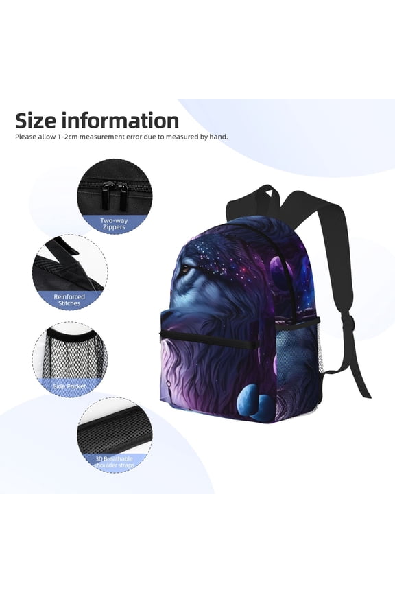 Feathered Wolf Print Backpack, Waterproof Backpack with Adjustable Shoulder Straps, Suitable for Campus, Business, Travel, Unisex