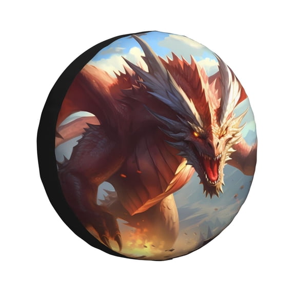 Gukieu Ferocious Dragon Fury Print Car Tire Cover, Adjustable Waterproof and Dustproof Tire Protection Cover, Suitable for SUV, Truck, Van-15 inch