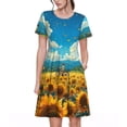 thumbnail image 1 of Gukieu Field Bicycle Young Sunflower Print Women's Short Sleeve Dress, Elastic Waistband A-line with Pockets Summer Dress, Suitable for Daily Leisure, Work, Vacation, 1 of 6