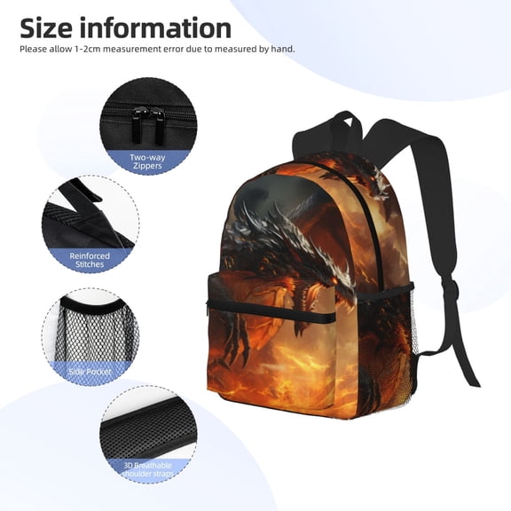 Gukieu Fiery Dragon Of Chaos Print Backpack, Waterproof Backpack with Adjustable Shoulder Straps, Suitable for Campus, Business, Travel, Unisex