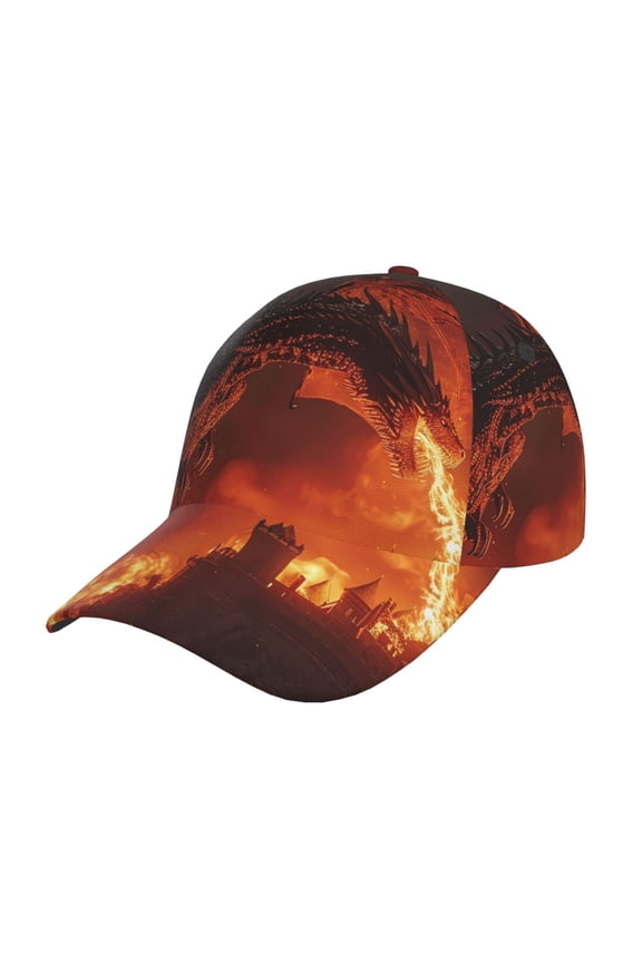 Fiery Dragons Castle Attack Prin Baseball Cap, Adjustable Sweat-wicking Daily,Travel, Sports Cap, Unisex