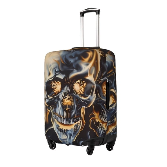 Gukieu Fiery Skull Trio Print Suitcase Protective Cover, Elastic Zipper Buckle Suitcase Protective Cover, Suitable for Travel, Business Trip-Large