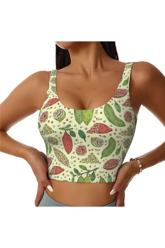 Finger Lime Fruits Print Women's Sports Vest, Low-neck U-shaped Removable Pad Sports Bra for Yoga, Exercise, Dance-XX-Large