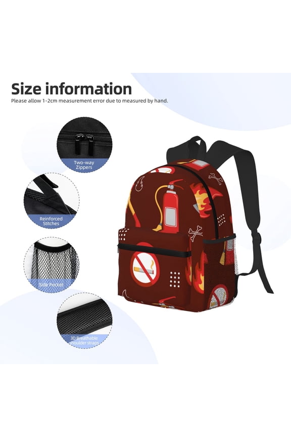 Fire Extinguisher Print Backpack, Waterproof Backpack with Adjustable Shoulder Straps, Suitable for Campus, Business, Travel, Unisex
