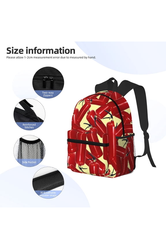 Fire Extinguisher Print Backpack, Waterproof Backpack with Adjustable Shoulder Straps, Suitable for Campus, Business, Travel, Unisex
