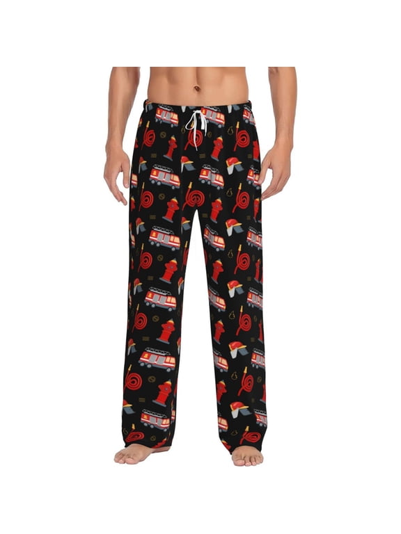 Fire Fighting Print Men's Home Trousers, Elastic Drawstring Home Pajamas Clothing Suitable for Adult Men-X-Large