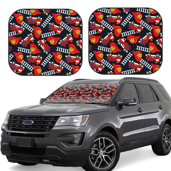 Gukieu Fire Rescue With Red Helmet And Truck Print Car Windshield Sun Visor, Foldable Anti-UV Car Sun Visor Suitable for Vans, Trucks Car Accessories-Medium