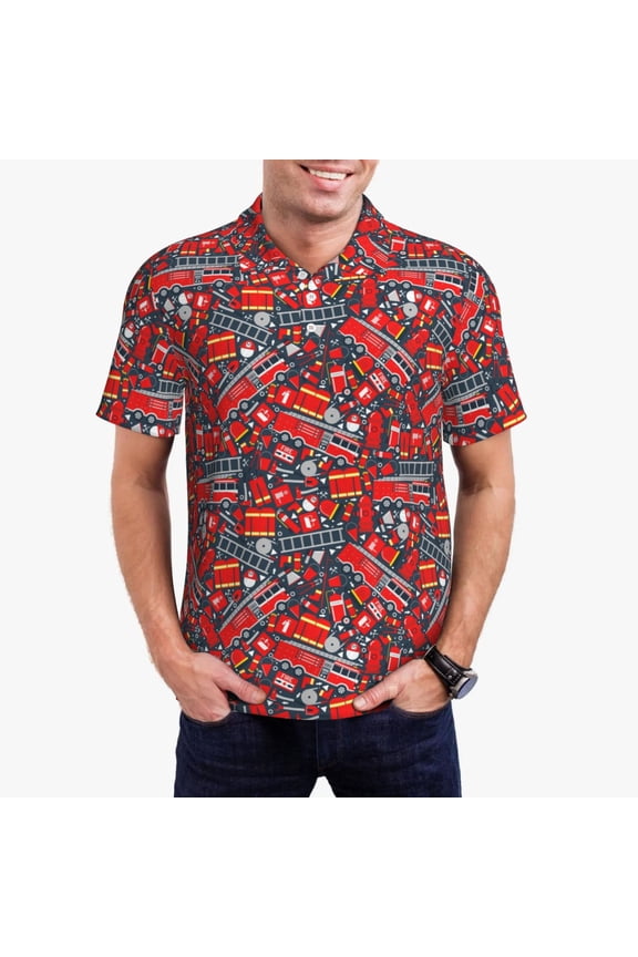 Fire Sign Print Men's Quick-drying POLO Shirt, Button-down Summer T-shirt, Suitable for Work and Outdoor Activities-XX-Large