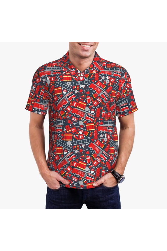 Fire Sign Print Men's Quick-drying POLO Shirt, Button-down Summer T-shirt, Suitable for Work and Outdoor Activities-Small