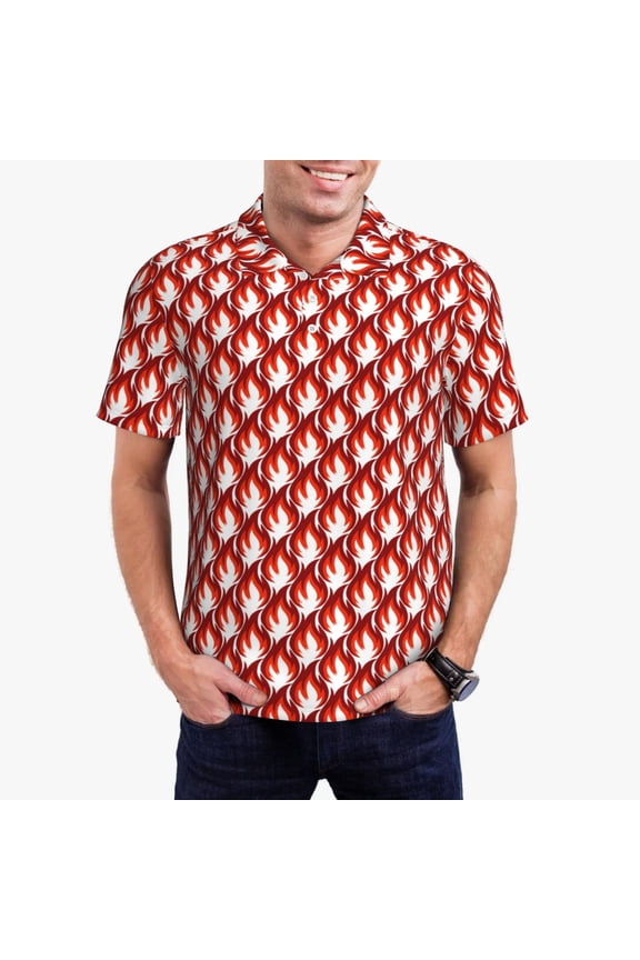 Fire Symbols Print Men's Quick-drying POLO Shirt, Button-down Summer T-shirt, Suitable for Work and Outdoor Activities-Small