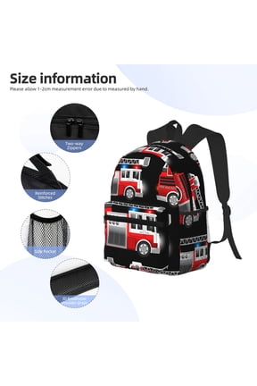 Fire and Rescue Truck Print Backpack, Waterproof Backpack with Adjustable Shoulder Straps, Suitable for Campus, Business, Travel, Unisex