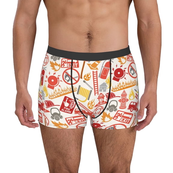 Gukieu Firefighter Icons Print Men's Boxer Briefs, High Elastic Moisture Wicking Boxer Briefs Underwear-Small