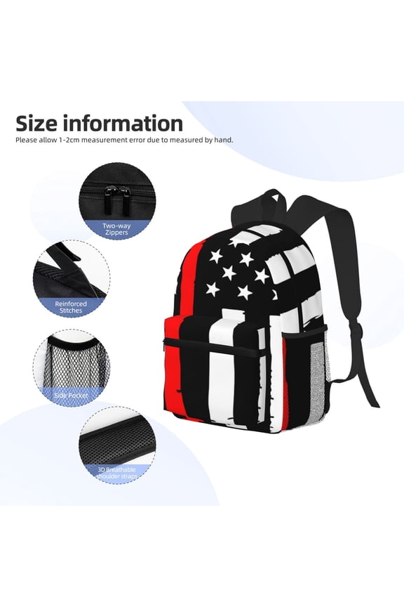 Firefighters USA Flag Print Backpack, Waterproof Backpack with Adjustable Shoulder Straps, Suitable for Campus, Business, Travel, Unisex