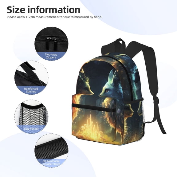 Gukieu Firefly Forest Fox Print Backpack, Waterproof Backpack with Adjustable Shoulder Straps, Suitable for Campus, Business, Travel, Unisex