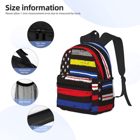 Gukieu First Responder American Flag Print Backpack, Waterproof Backpack with Adjustable Shoulder Straps, Suitable for Campus, Business, Travel, Unisex
