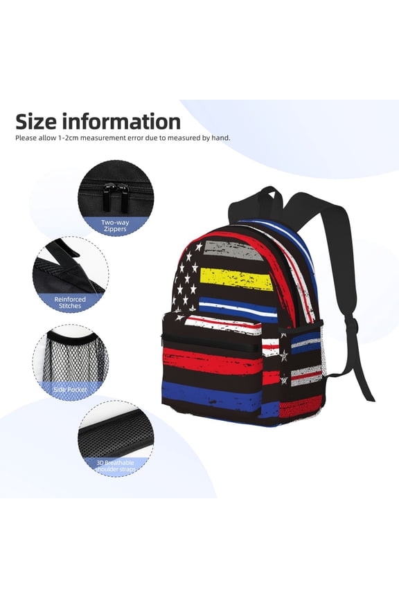 First Responder American Flag Print Backpack, Waterproof Backpack with Adjustable Shoulder Straps, Suitable for Campus, Business, Travel, Unisex