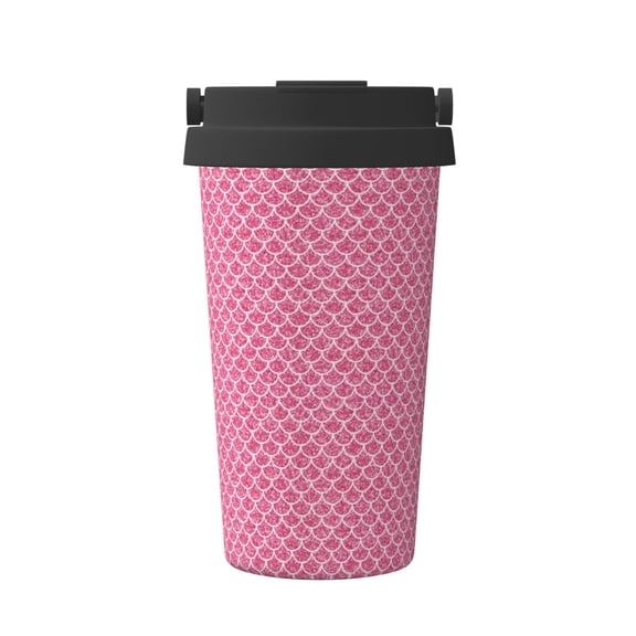 Gukieu Fish Scales Print Insulated Coffee Cup, Portable Stainless Steel Vacuum Cup with Lid, Unisex, Suitable for Office, Cafe, Car