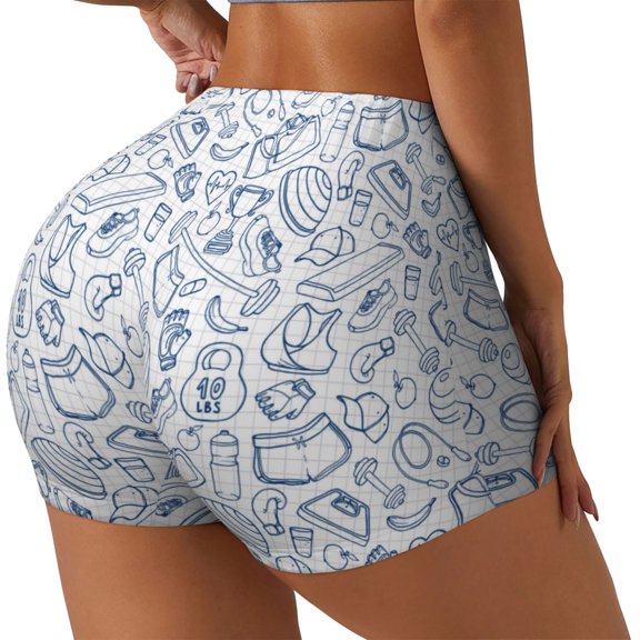 Gukieu Fitness Guru Print Women's Sports Shorts, Elastic Waist High Stretch Running Yoga Gym Sweatpants-Medium