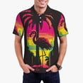 thumbnail image 1 of Gukieu Flamingo And Palm Trees At Sunset Print Men's Quick-drying POLO Shirt, Button-down Summer T-shirt, Suitable for Work and Outdoor Activities-Small, 1 of 6
