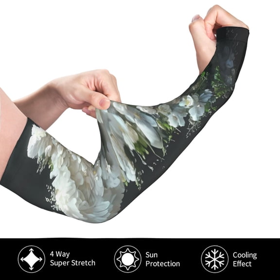 Gukieu Floral Angelic White Wings for Adult Ice Silk Sun Protection Arm Sleeves, Moisture Wicking, UV Protection Outdoor Sports Arm Sleeves, Unisex