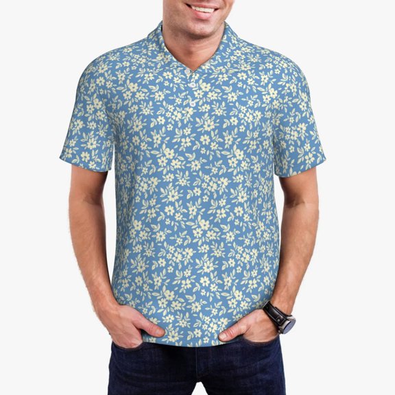 Gukieu Floral Retro Style Print Men's Quick-drying POLO Shirt, Button-down Summer T-shirt, Suitable for Work and Outdoor Activities-Large