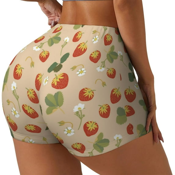 Gukieu Floral Strawberr Print Women's Sports Shorts, Elastic Waist High Stretch Running Yoga Gym Sweatpants-XX-Large