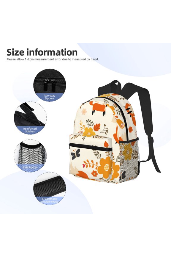 Flower Fox Print Backpack, Waterproof Backpack with Adjustable Shoulder Straps, Suitable for Campus, Business, Travel, Unisex