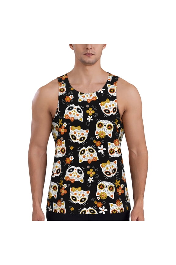 Flower Fox Print Men's Quick Dry Fitness Vest, Round Neck Sleeveless Fitness Bodybuilding Top-3X-Large