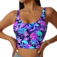 thumbnail image 1 of Gukieu Flower Happy Skull Print Women's Sports Vest, Low-neck U-shaped Removable Pad Sports Bra for Yoga, Exercise, Dance-Medium, 1 of 8