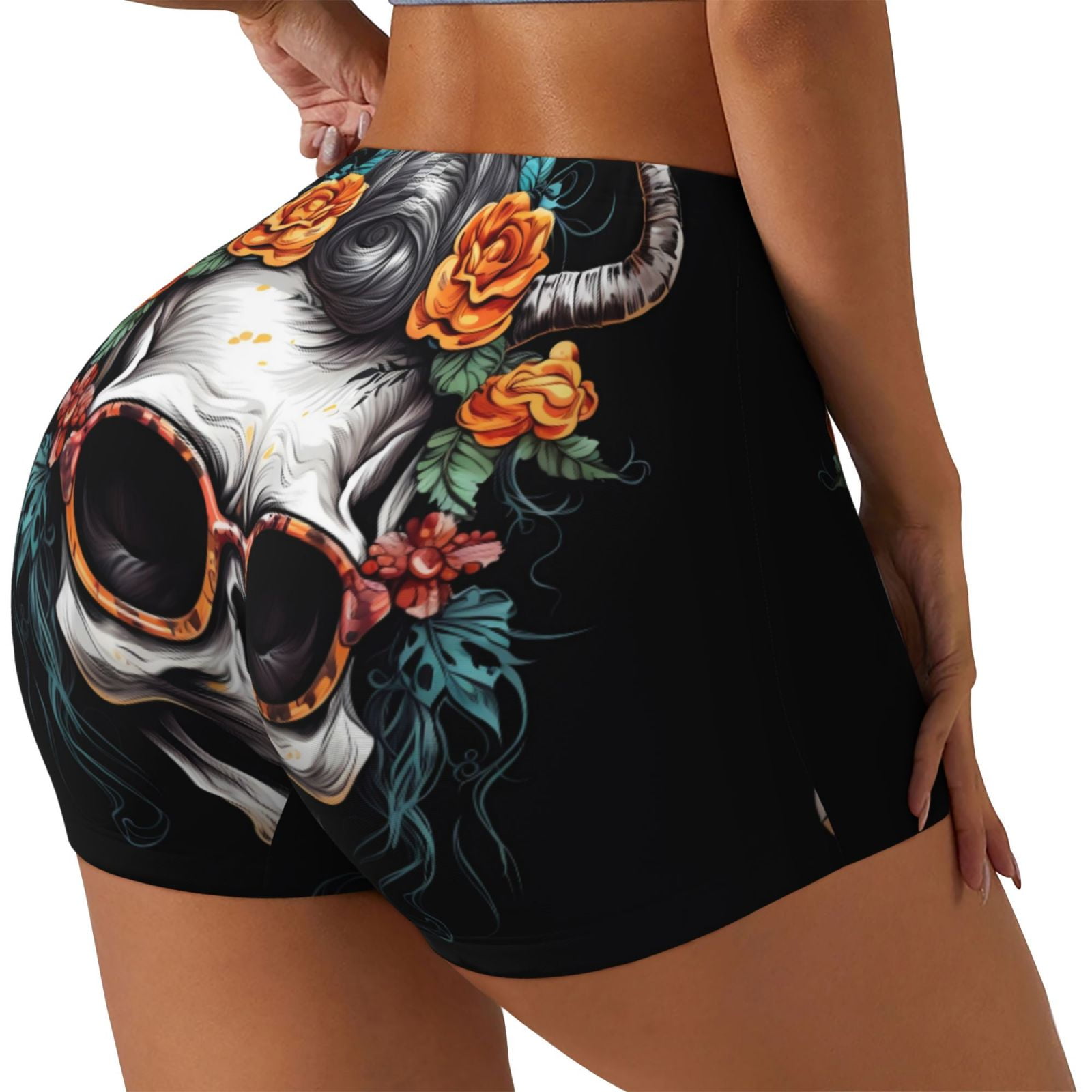 Sugar Skull Skeleton Girly Floral Pattern Print Women's Shorts