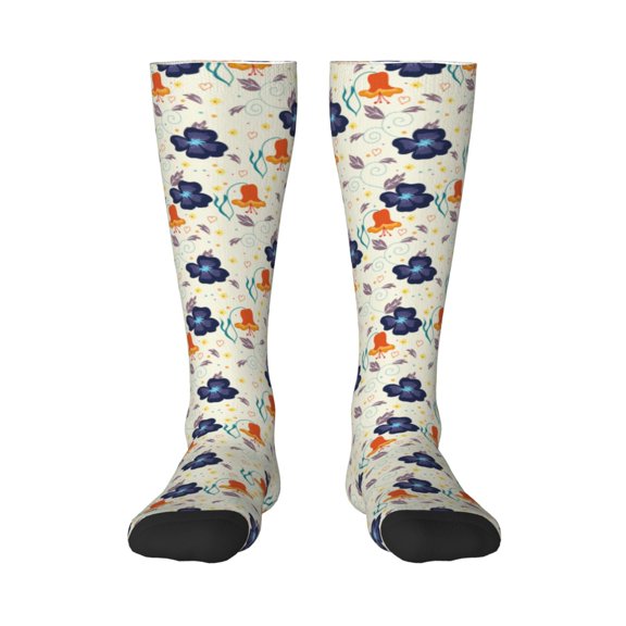 Gukieu Flower Leaves Print Contrast Color Stockings, Elastic Sports Socks Warm Socks Clothing Accessories, Adult Unisex