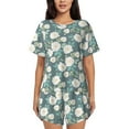 thumbnail image 1 of Gukieu Flower Print Women's Short-sleeved Pajama Set, Round Neck Button Top Elastic Shorts 2-piece Set, Summer Home Leisure Clothing-4X-Large, 1 of 6