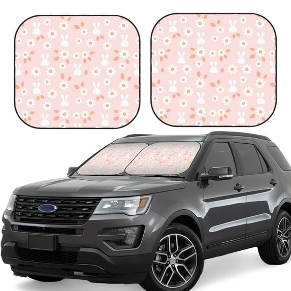 Gukieu Flower Rabbit Print Car Windshield Sun Visor, Foldable Anti-UV Car Sun Visor Suitable for Vans, Trucks Car Accessories-Medium