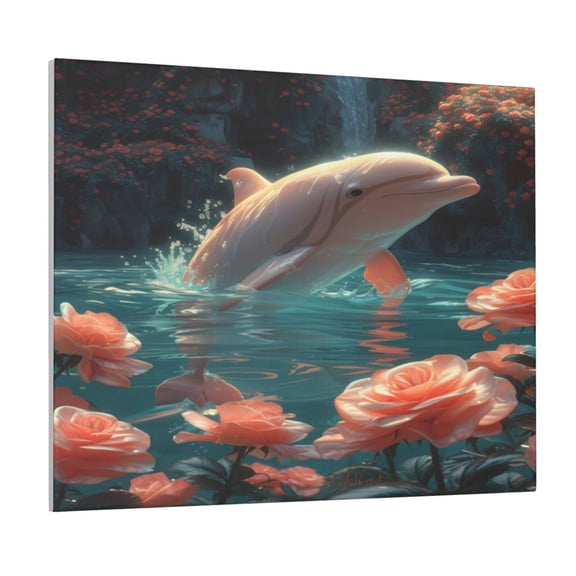 Gukieu Flower White Dolphin Print Canvas Decorative Hanging Painting, Waterproof Art Wall Decoration with Frame, Suitable for Living Room, Bedroom