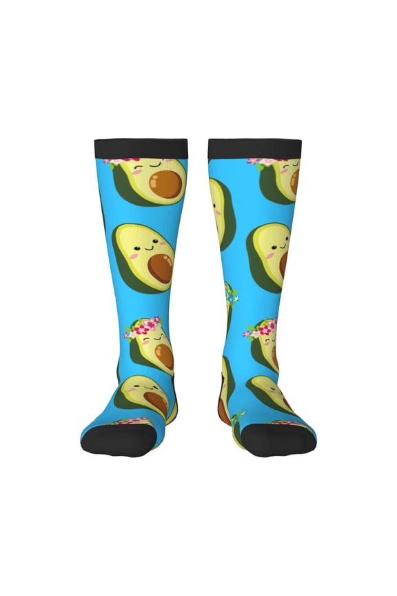 Flowers Avocado Print Contrast Color Stockings, Elastic Sports Socks Warm Socks Clothing Accessories, Adult Unisex