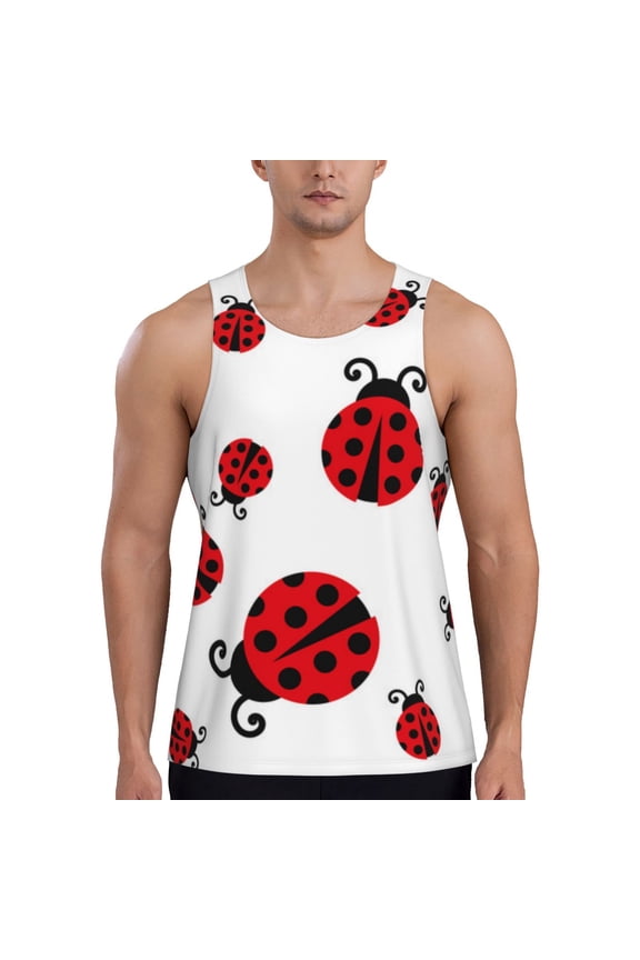 Fly Flying Ladybug Print Men's Quick Dry Fitness Vest, Round Neck Sleeveless Fitness Bodybuilding Top-XX-Large