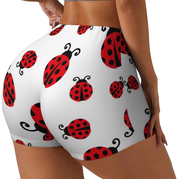 Gukieu Fly Flying Ladybug Print Women's Sports Shorts, Elastic Waist High Stretch Running Yoga Gym Sweatpants-Medium