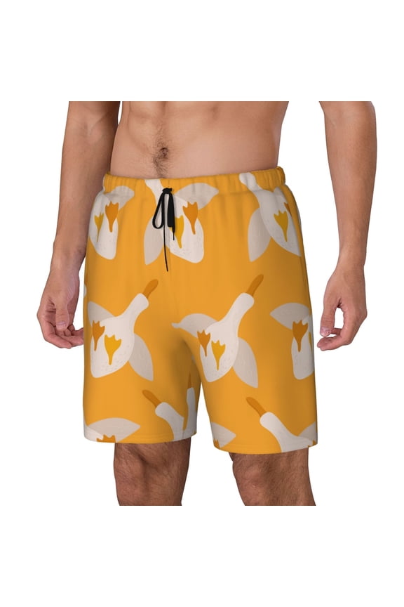 Flying Ducks Print Men's Double Layer Sports Swim Trunks, Quick Dry Adjustable Waist Swim Shorts Swimwear-3X-Large