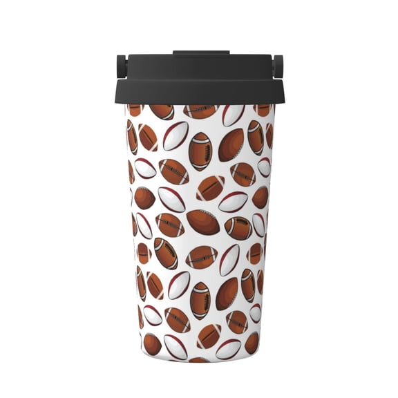 Gukieu Football Print Insulated Coffee Cup, Portable Stainless Steel Vacuum Cup with Lid, Unisex, Suitable for Office, Cafe, Car